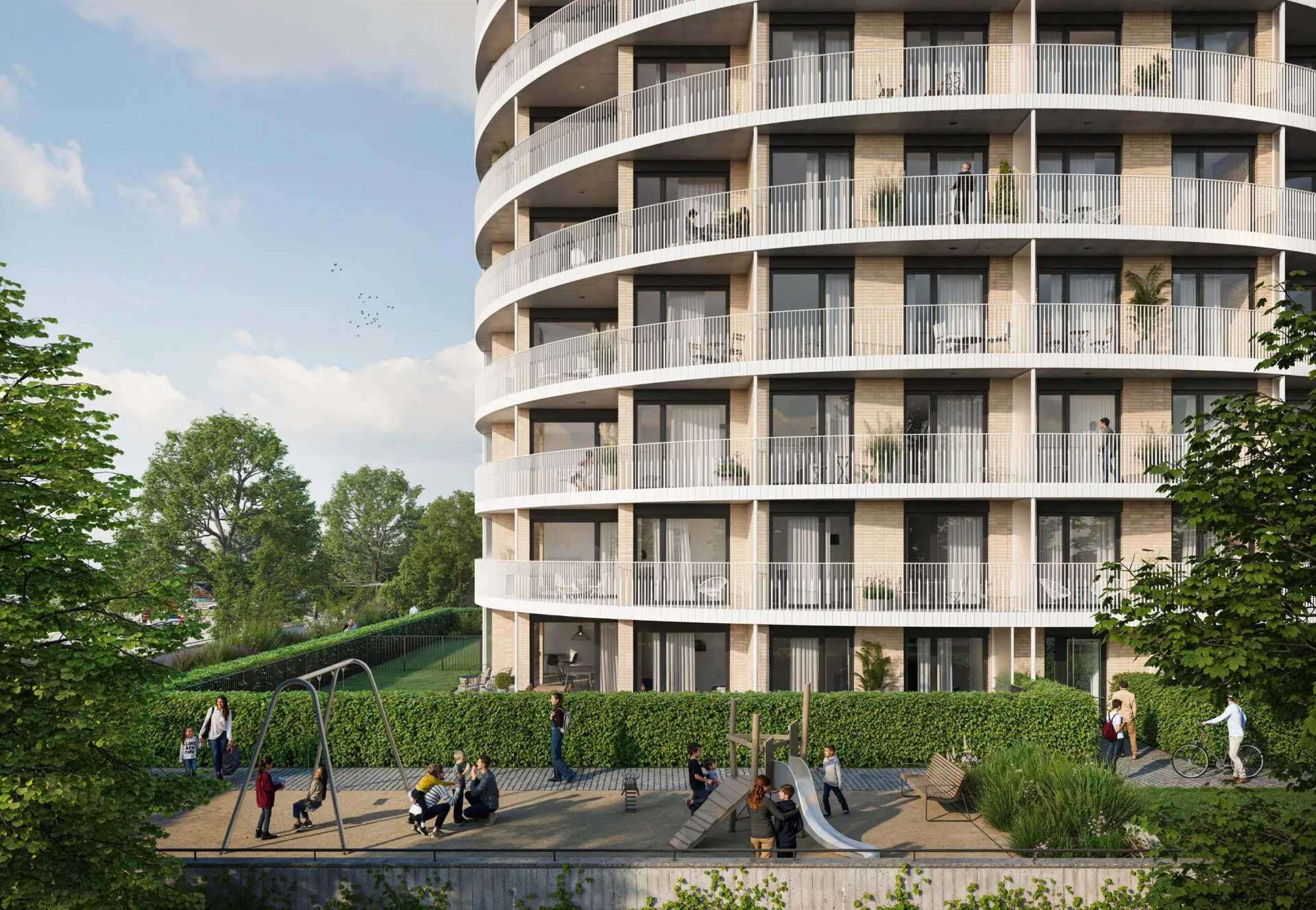 Zanzara Residence — fasáda a hřiště